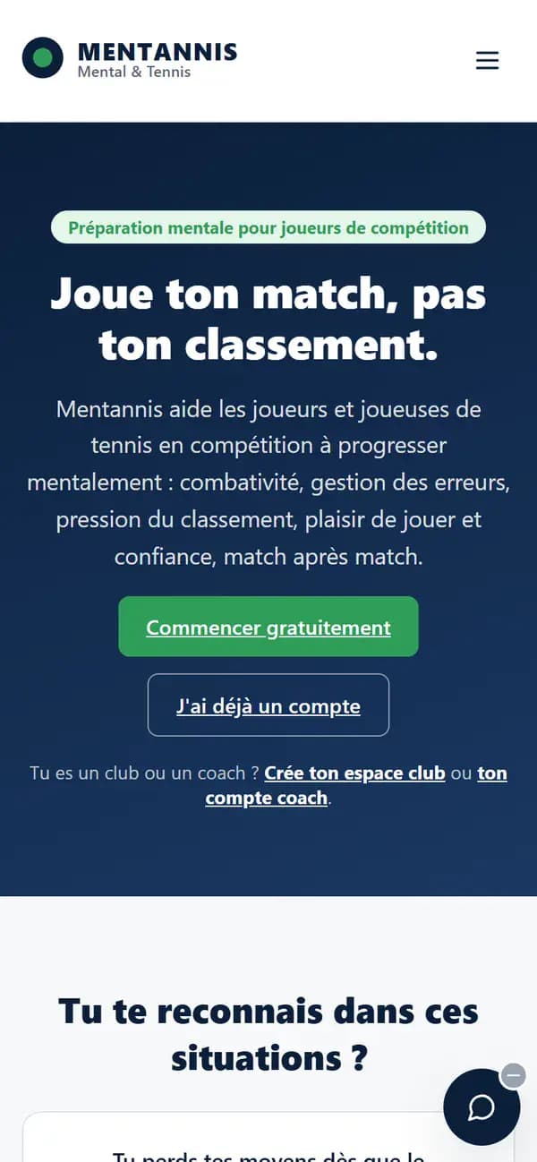 Page d’accueil de l’application Mentannis sur mobile