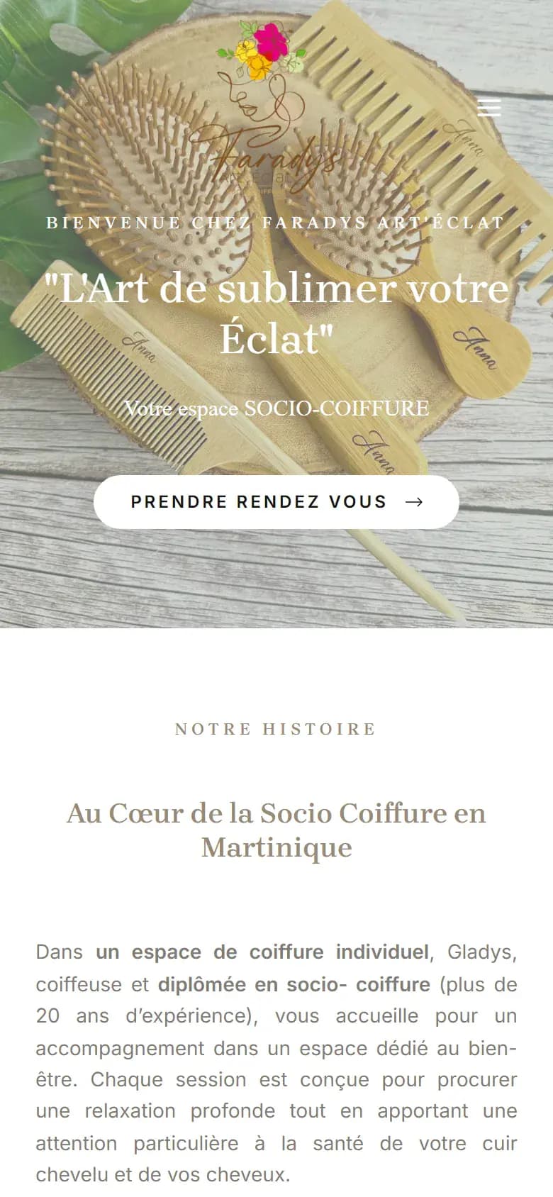 Page d’accueil du site Faradys sur mobile