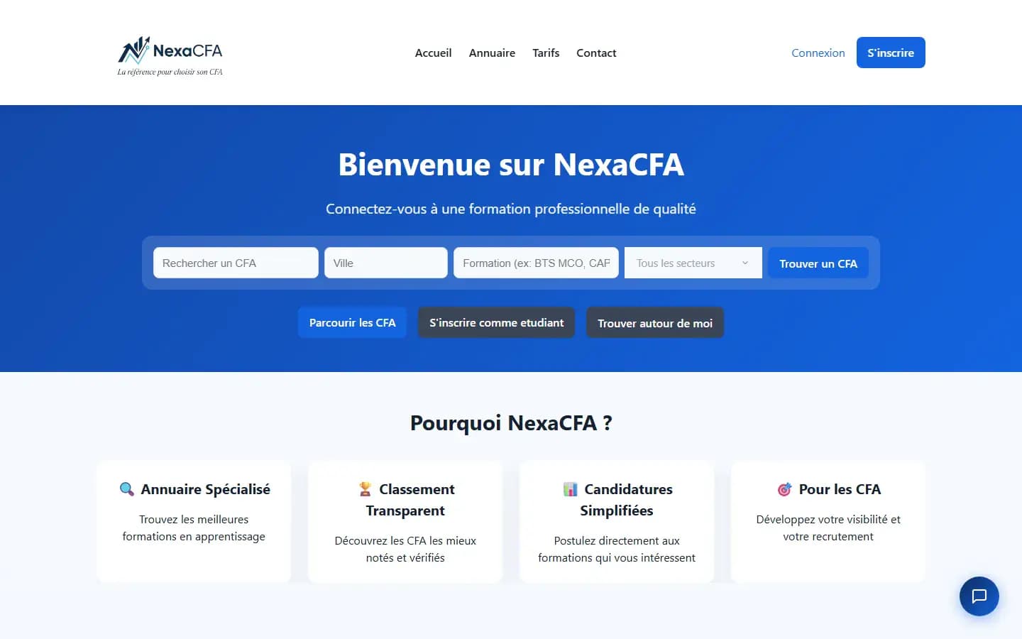 Page d’accueil du site NexaCFA sur ordinateur