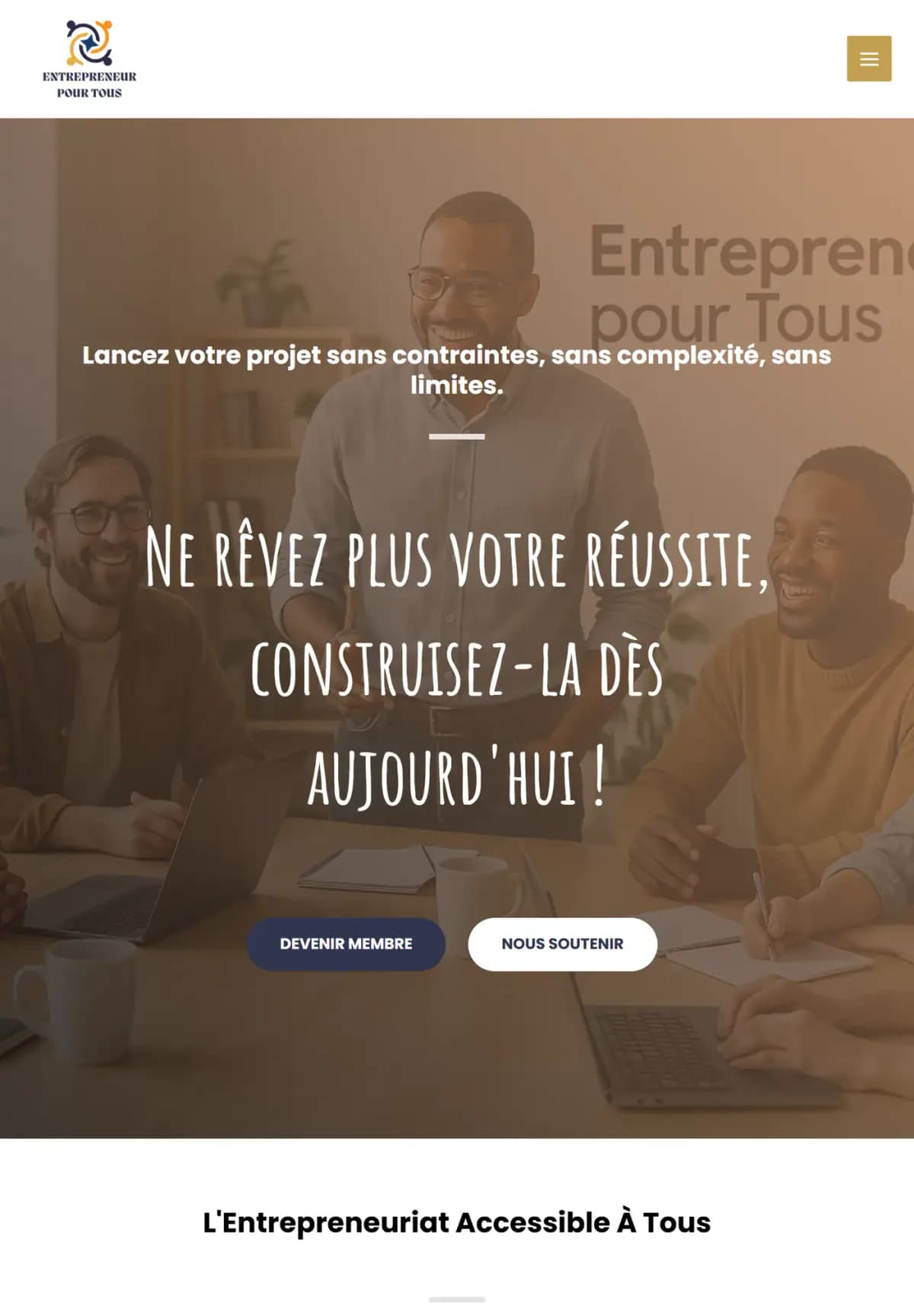 Page d’accueil du site Entrepreneur pour tous sur tablette