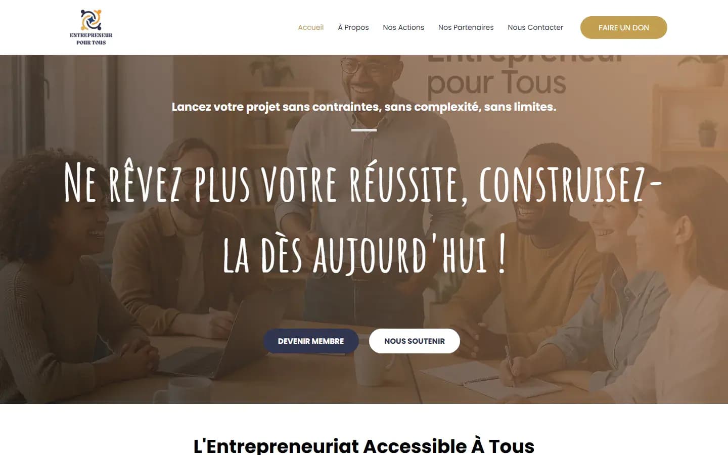 Page d’accueil du site Entrepreneur pour tous sur ordinateur