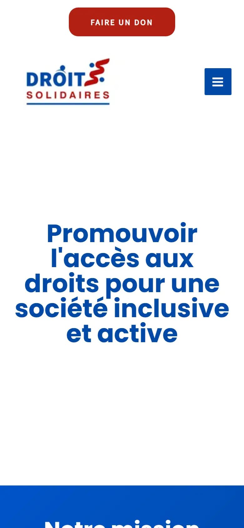 Page d’accueil du site Droits Solidaires sur mobile