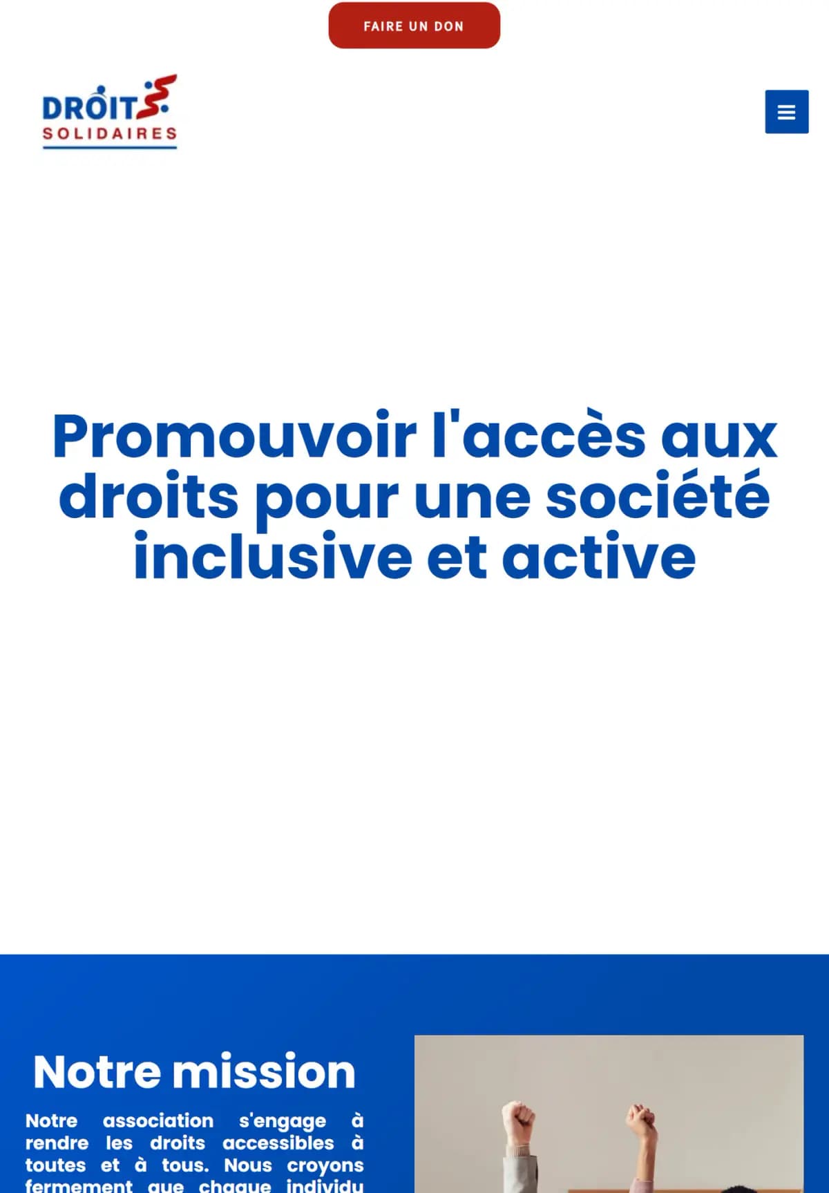 Page d’accueil du site Droits Solidaires sur tablette
