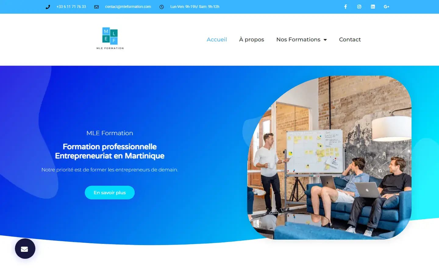 Page d’accueil du site MLE Formation sur ordinateur