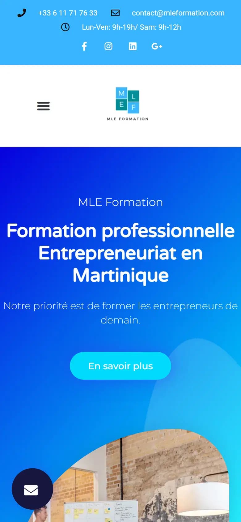 Page d’accueil du site MLE Formation sur mobile
