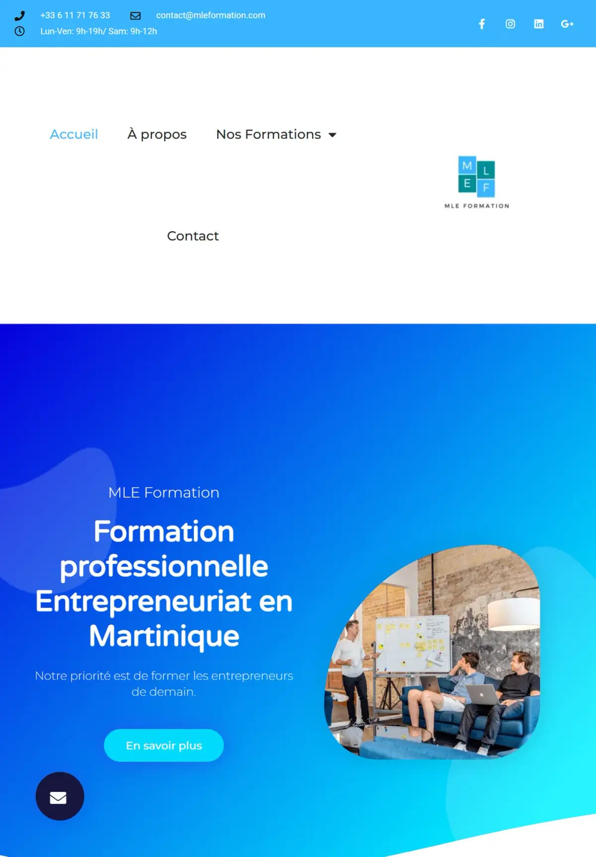 Page d’accueil du site MLE Formation sur tablette