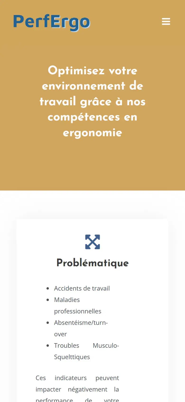 Page d’accueil du site Perfergo sur mobile