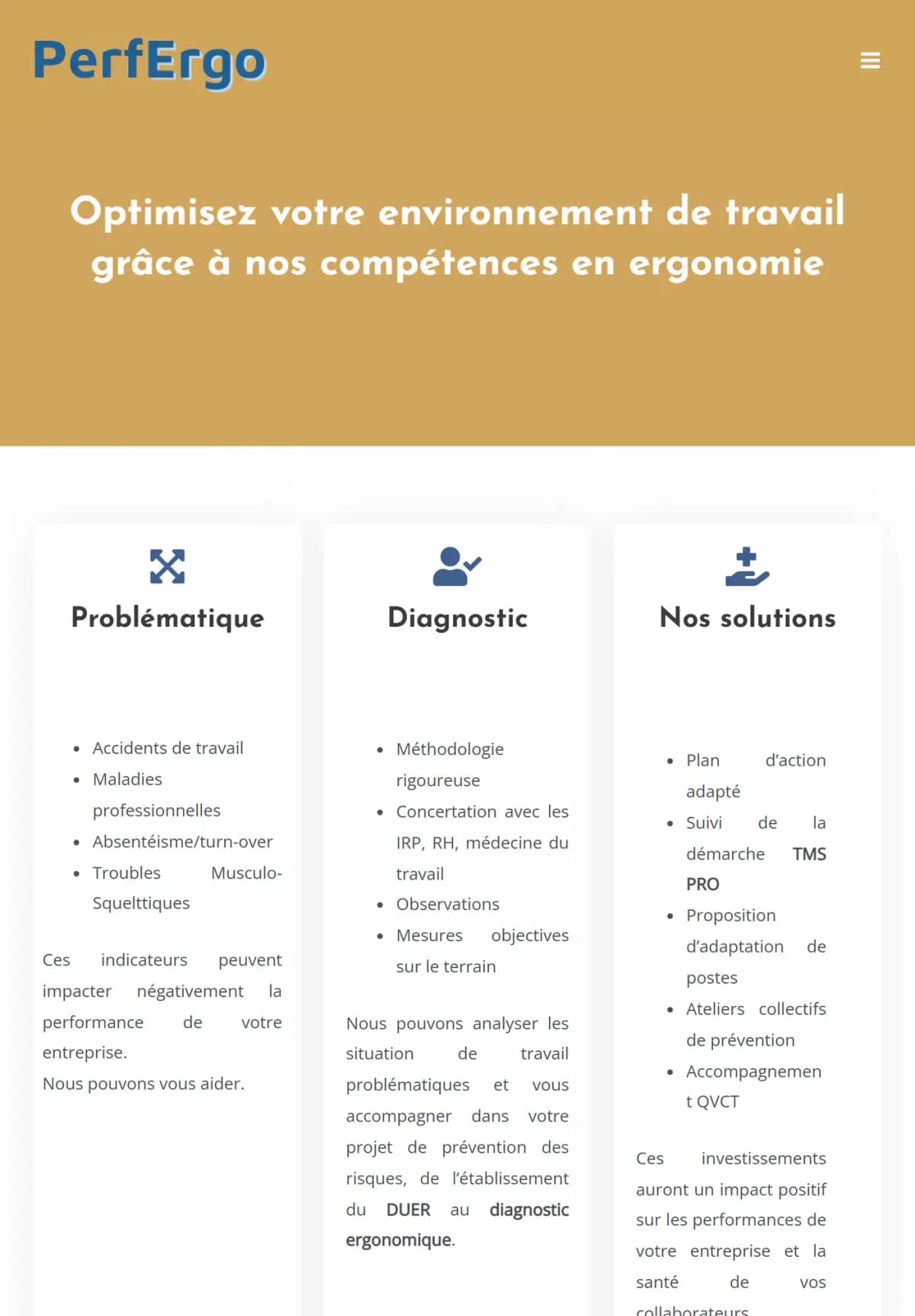 Page d’accueil du site Perfergo sur tablette