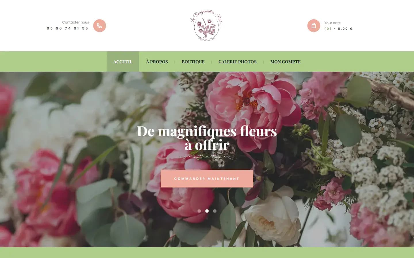 Page d’accueil du site Le Bougainvillier Fleuri sur ordinateur