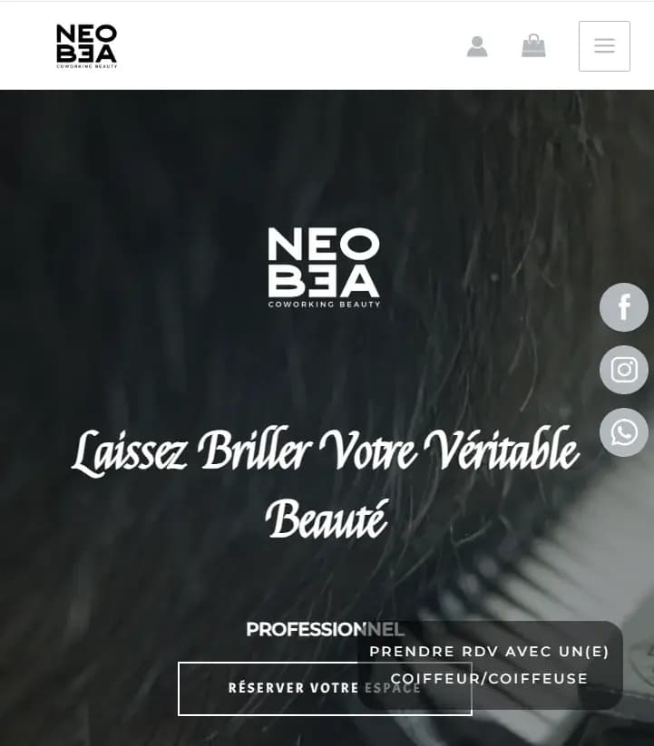 Page d’accueil du site NeoBea sur mobile