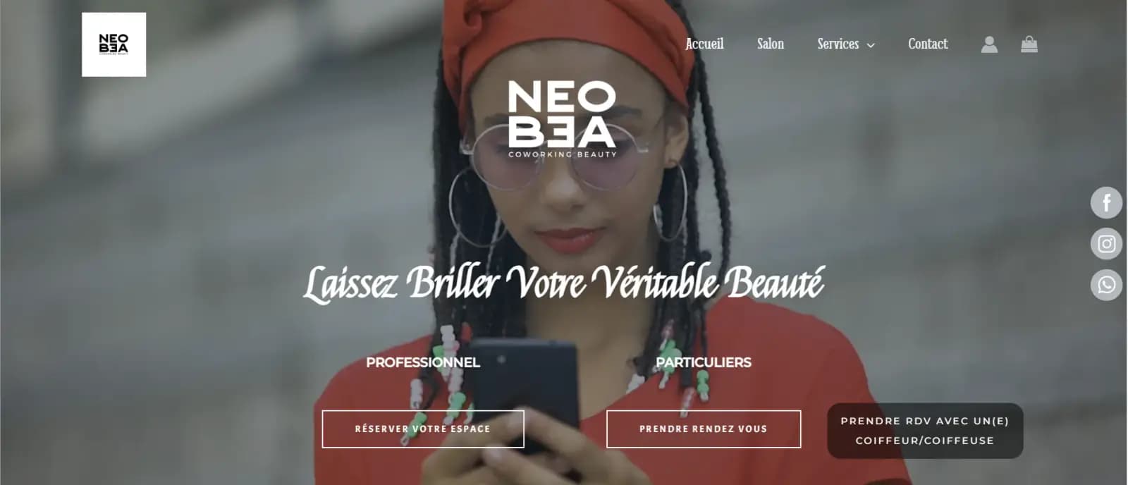 Page d’accueil du site NeoBea sur ordinateur