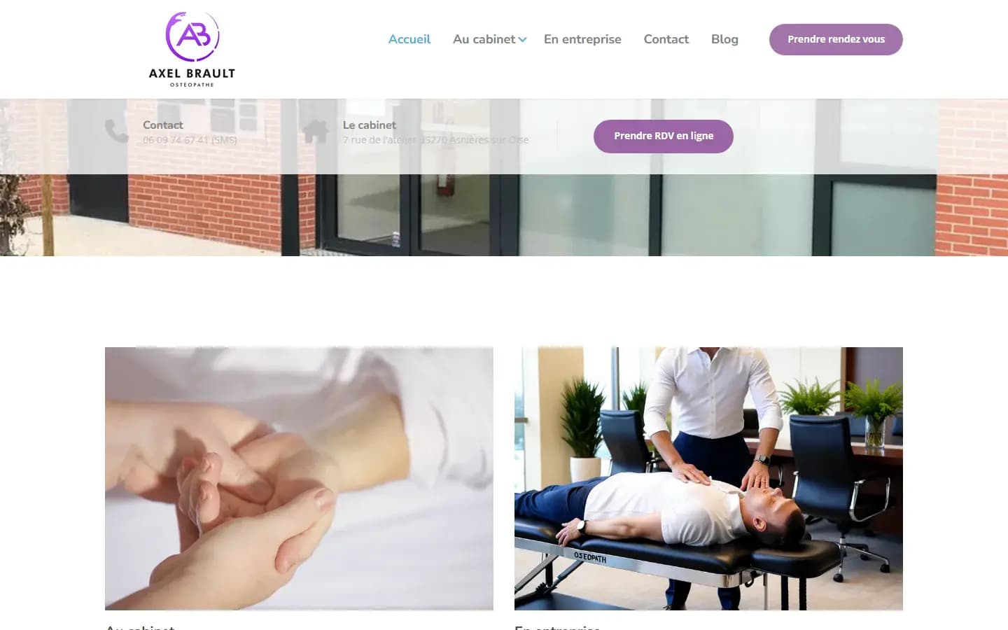 Page d’accueil du site Axel Brault Ostéopathie sur ordinateur