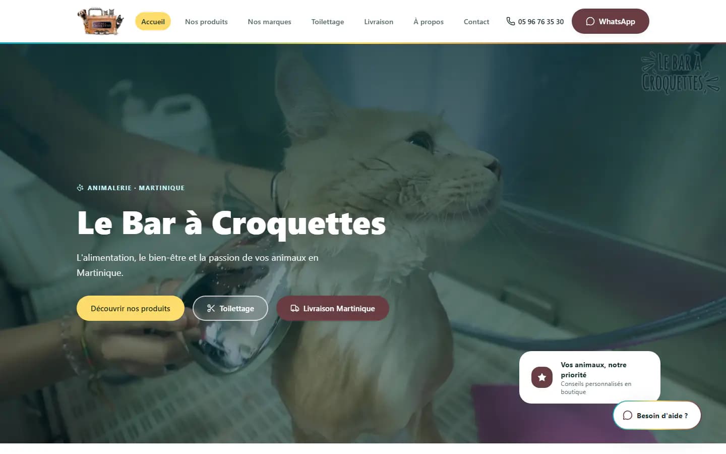 Page d’accueil du site Le Bar à Croquettes sur ordinateur