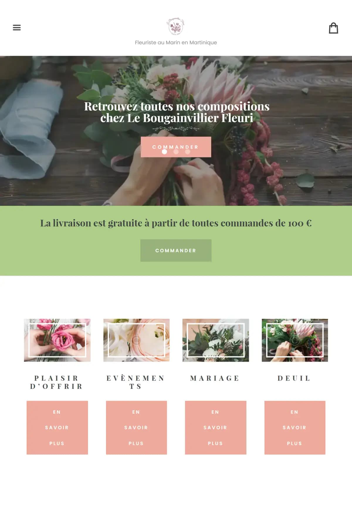 Page d’accueil du site Le Bougainvillier Fleuri sur tablette