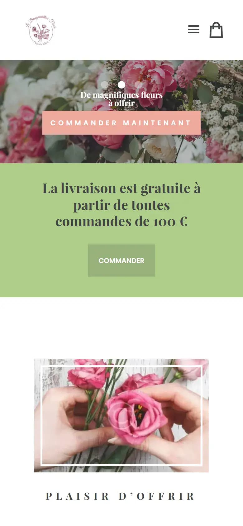 Page d’accueil du site Le Bougainvillier Fleuri sur mobile