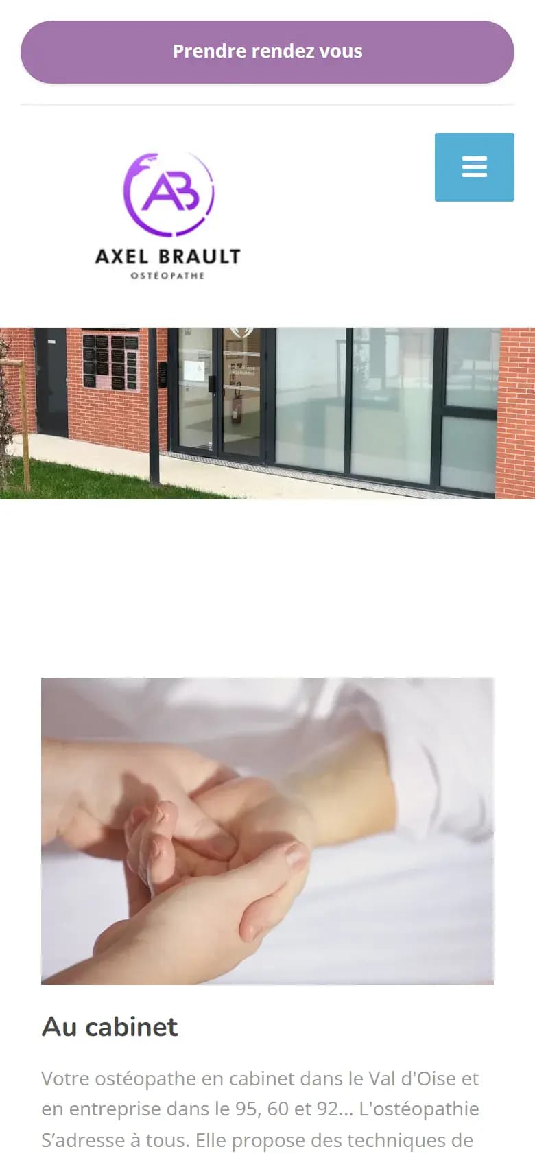 Page d’accueil du site Axel Brault Ostéopathie sur mobile