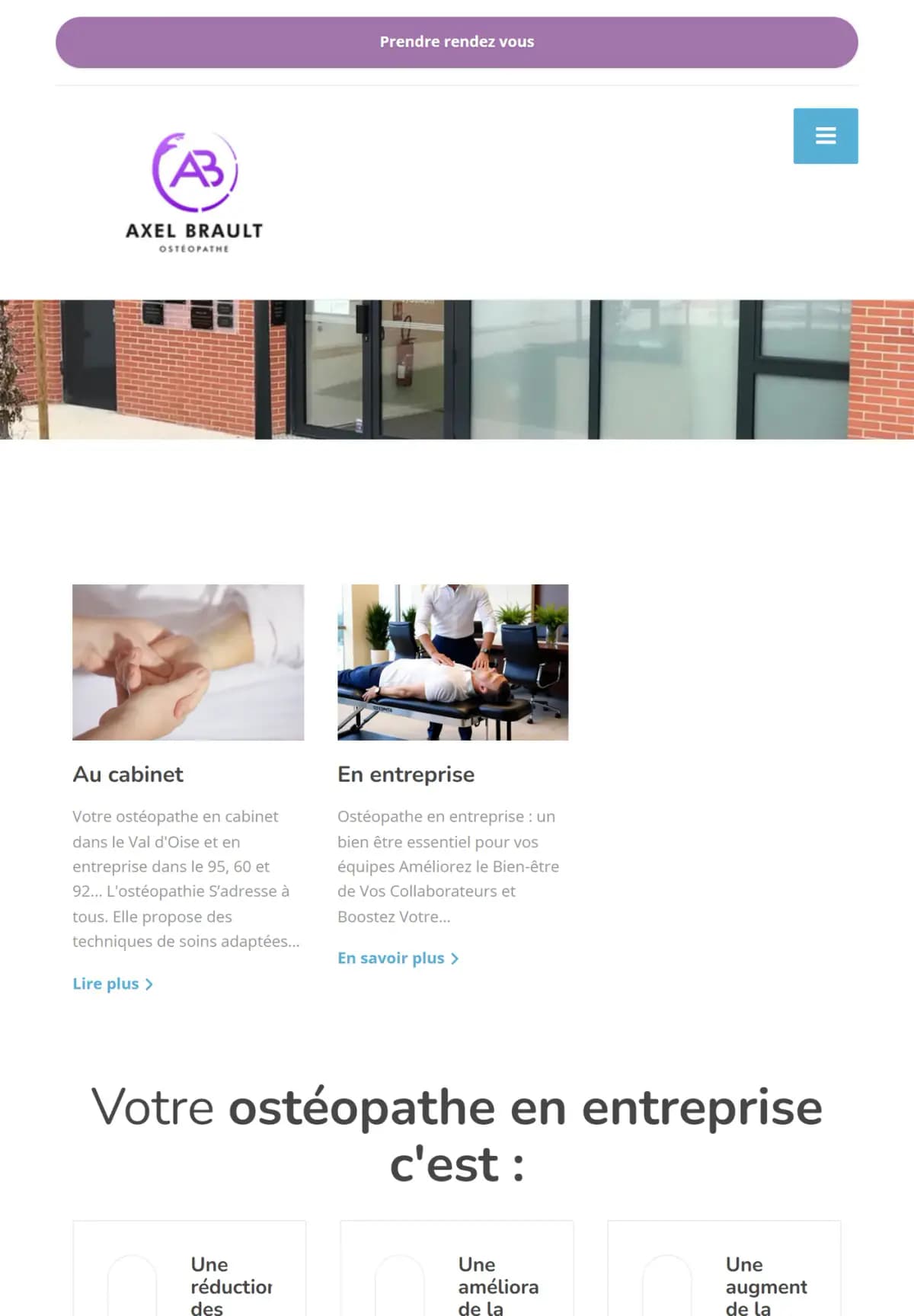 Page d’accueil du site Axel Brault Ostéopathie sur tablette