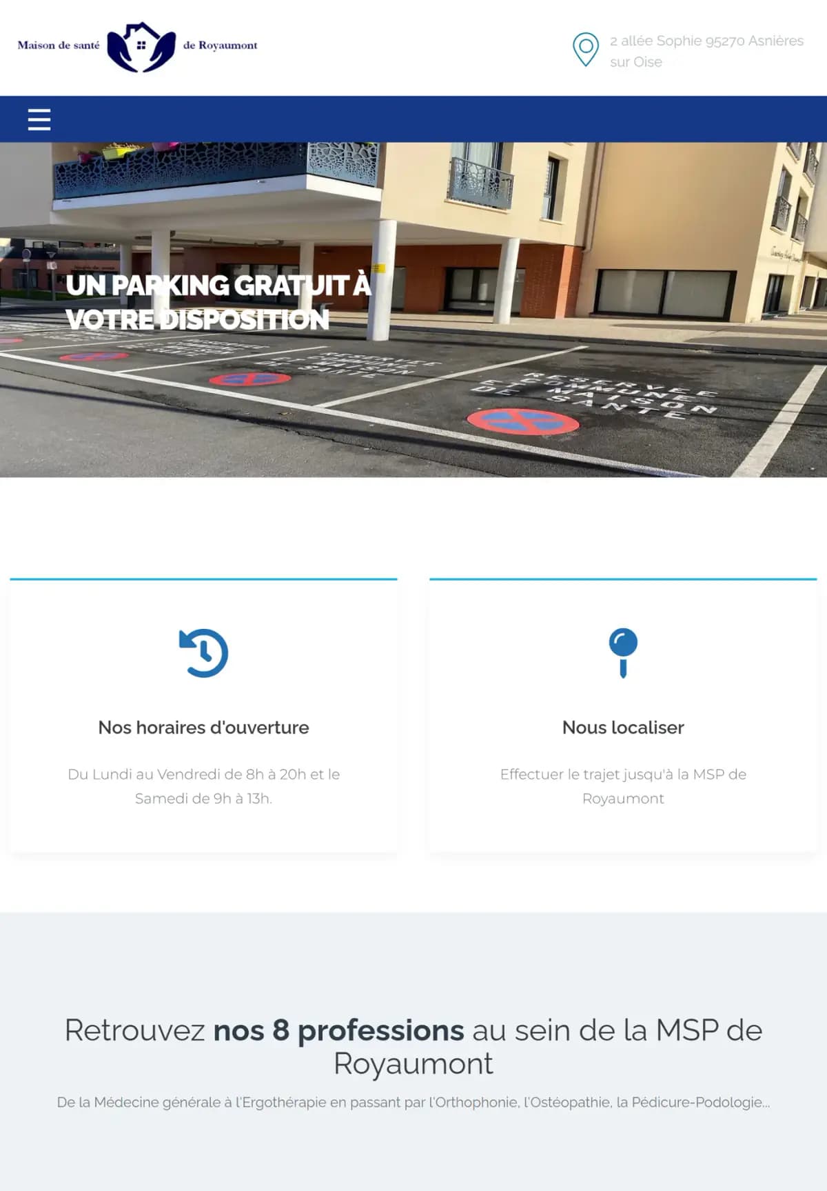 Page d’accueil du site Maison de santé de Royaumont sur tablette
